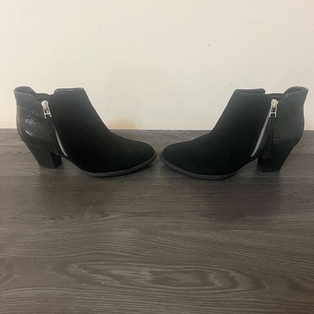 Vionic Black Suede and Snake Skin Booties